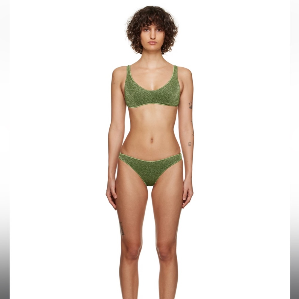 Oseree Green Sparkly Lumière Sporty Bikini Medium Top & Small Bottom set